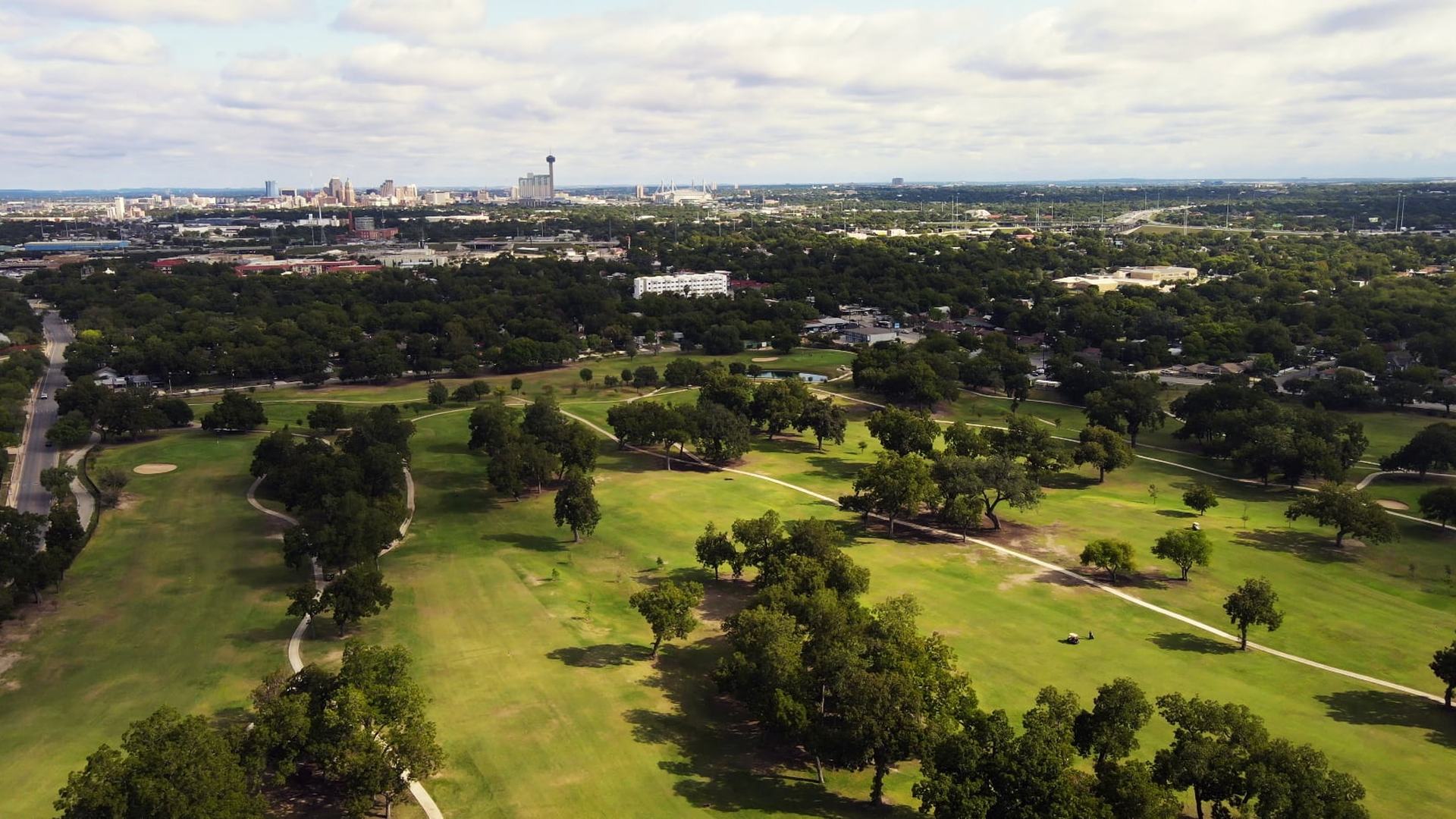 Aerial view of the Riverside Golf Course facility, home to Teddy Bear Par 3 in San Antonio.