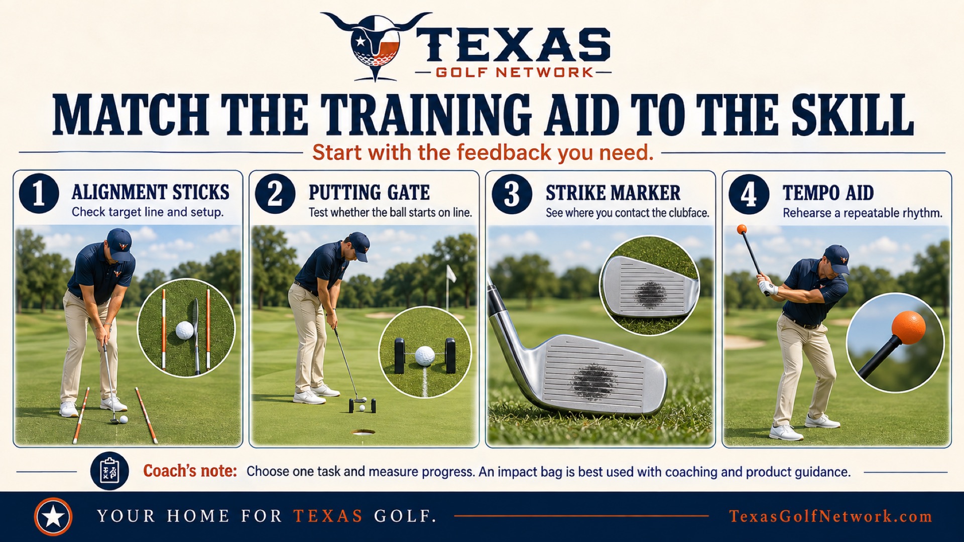 Compare beginner golf training aids by the feedback they provide. Learn when alignment sticks, putting gates, and strike markers fit your practice task.