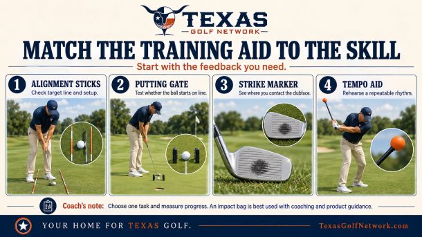 Compare beginner golf training aids by the feedback they provide. Learn when alignment sticks, putting gates, and strike markers fit your practice task.
